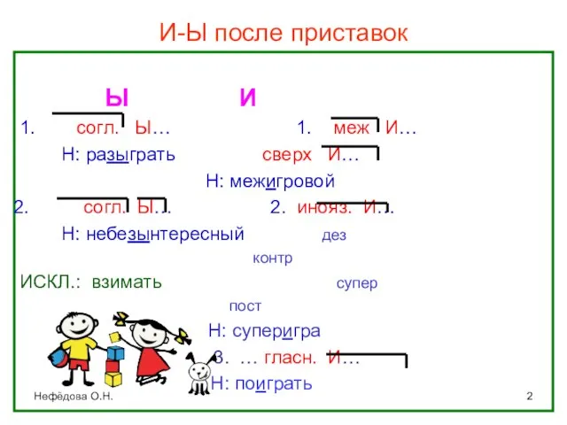 Нефёдова О.Н. И-Ы после приставок Ы И 1. согл. Ы… 1.