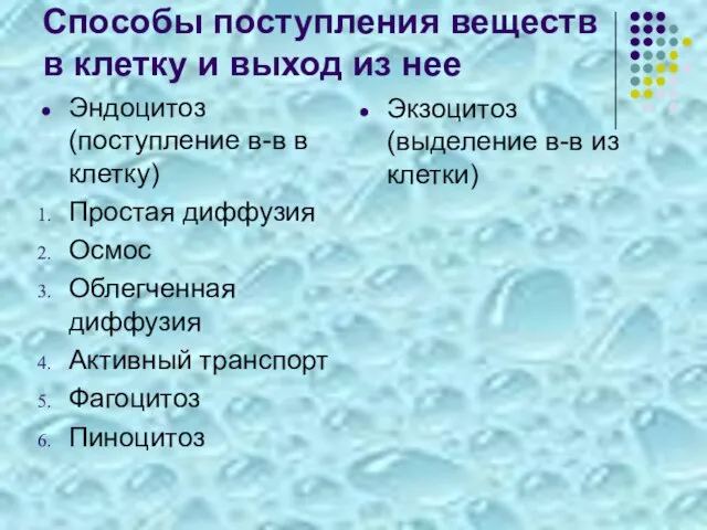 Способы поступления веществ в клетку и выход из нее Эндоцитоз (поступление