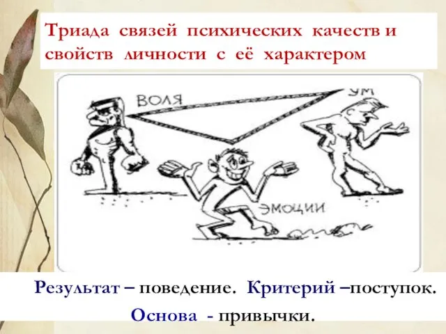 Триада связей психических качеств и свойств личности с её характером Триада