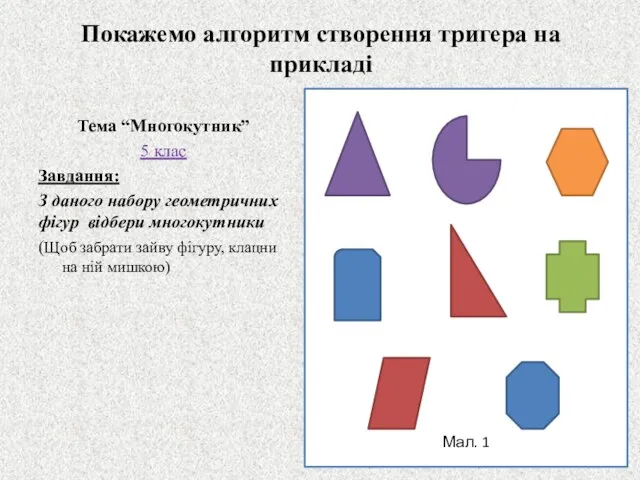 Мал. 1 Покажемо алгоритм створення тригера на прикладі Тема “Многокутник” 5