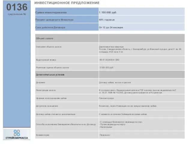 0136 предложение № ИНВЕСТИЦИОННОЕ ПРЕДЛОЖЕНИЕ