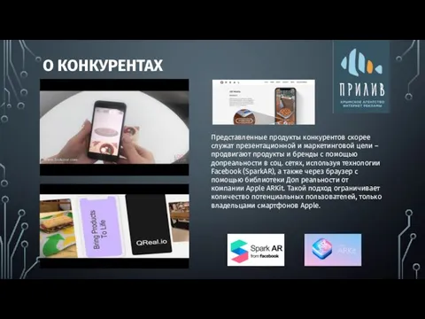 О КОНКУРЕНТАХ Представленные продукты конкурентов скорее служат презентационной и маркетинговой цели