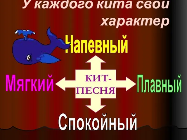 У каждого кита свой характер КИТ- ПЕСНЯ Напевный Мягкий Плавный Спокойный