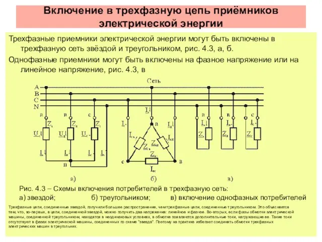 Включение в трехфазную цепь приёмников электрической энергии Трехфазные приемники электрической энергии