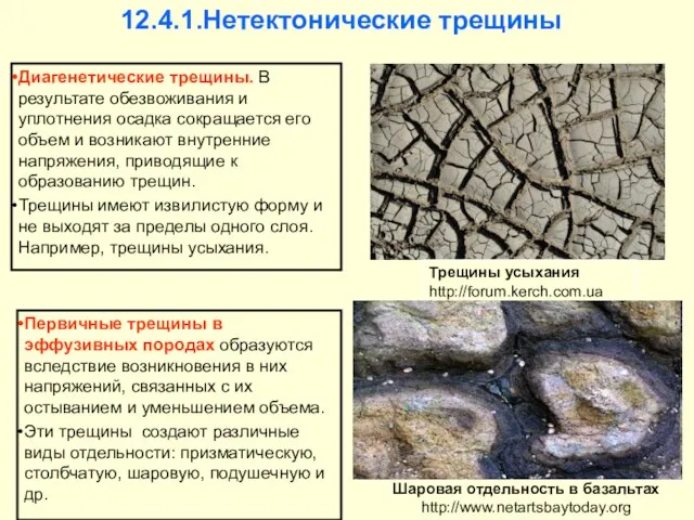 12.4.1.Нетектонические трещины Диагенетические трещины. В результате обезвоживания и уплотнения осадка сокращается