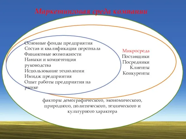 факторы демографического, экономического, природного, политического, технического и культурного характера Микросреда Поставщики