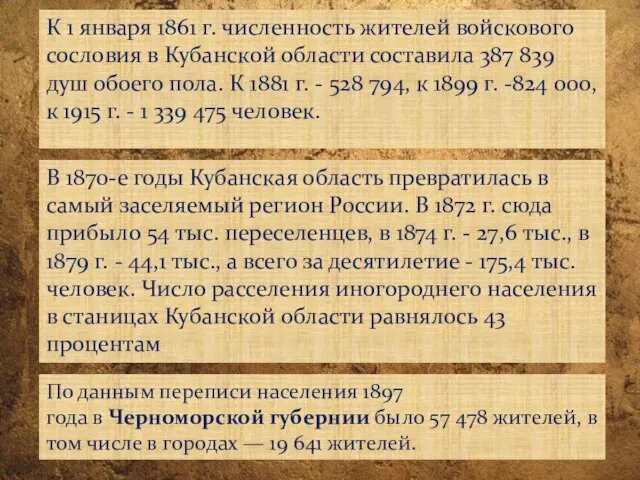 К 1 января 1861 г. численность жителей войскового сословия в Кубанской