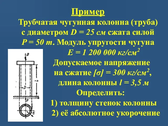 Пример Трубчатая чугунная колонна (труба) с диаметром D = 25 cм