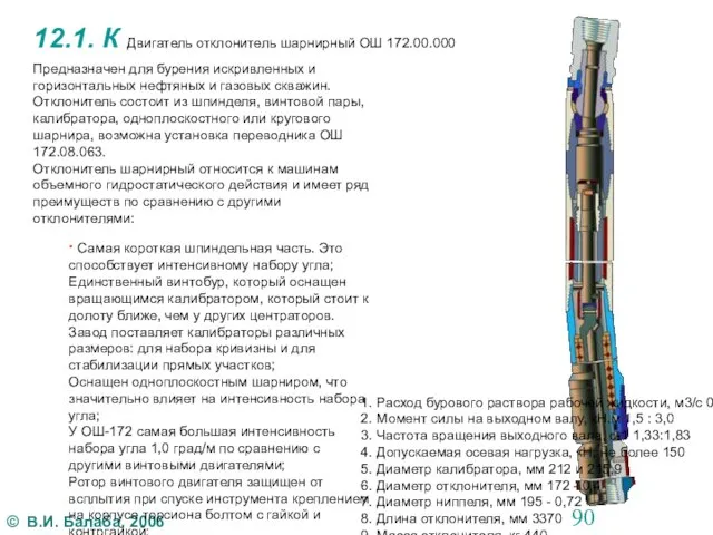 12.1. К Двигатель отклонитель шарнирный ОШ 172.00.000 Предназначен для бурения искривленных