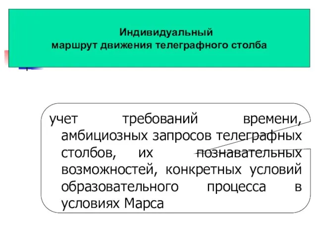 учет требований времени, амбициозных запросов телеграфных столбов, их познавательных возможностей, конкретных