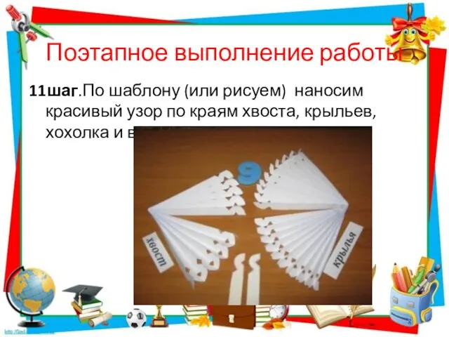 Поэтапное выполнение работы 11шаг.По шаблону (или рисуем) наносим красивый узор по