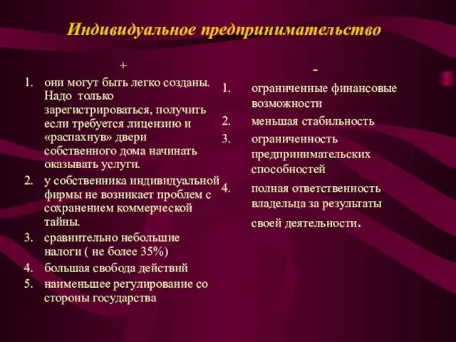 Индивидуальное предпринимательство + они могут быть легко созданы. Надо только зарегистрироваться,