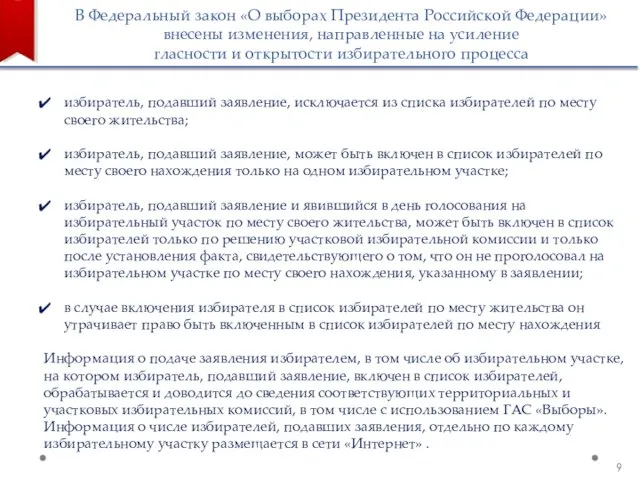 В Федеральный закон «О выборах Президента Российской Федерации» внесены изменения, направленные