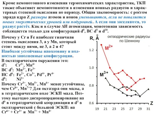 Кроме немонотонного изменения термохимических характеристик, ТКП также объясняет немонотонности в изменении