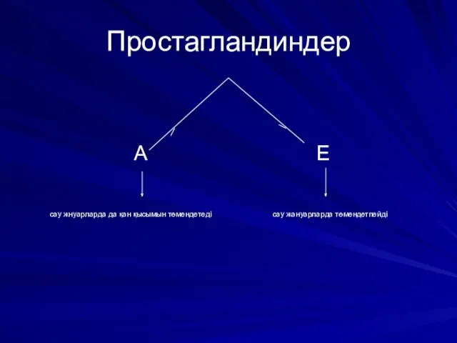 Простагландиндер А Е сау жнуарларда да қан қысымын төмендетеді сау жануарларда төмендетпейді