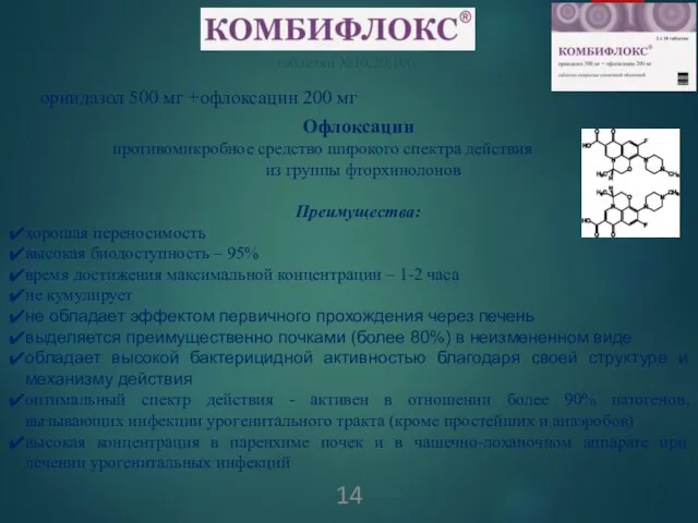 орнидазол 500 мг +офлоксацин 200 мг Офлоксацин противомикробное средство широкого спектра