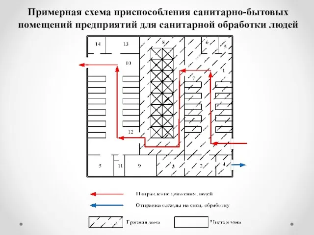 Примерная схема приспособления санитарно-бытовых помещений предприятий для санитарной обработки людей