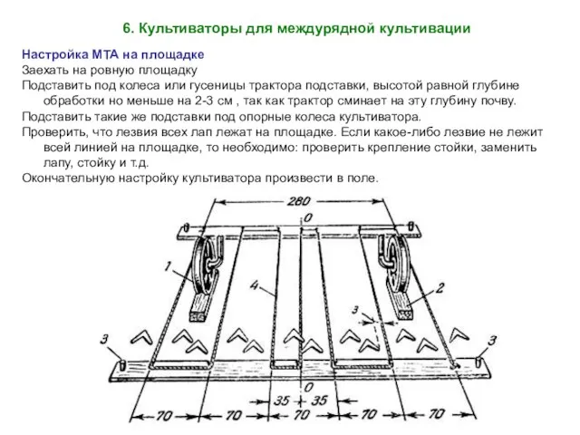 6. Культиваторы для междурядной культивации Настройка МТА на площадке Заехать на