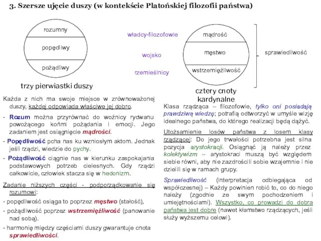 3. Szersze ujęcie duszy (w kontekście Platońskiej filozofii państwa) Każda z