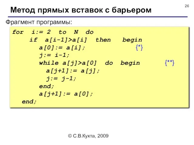 © С.В.Кухта, 2009 Фрагмент программы: for i:= 2 to N do