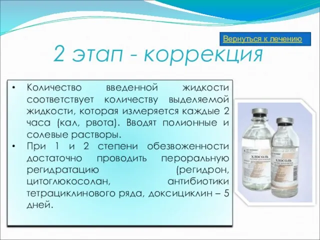 2 этап - коррекция Количество введенной жидкости соответствует количеству выделяемой жидкости,