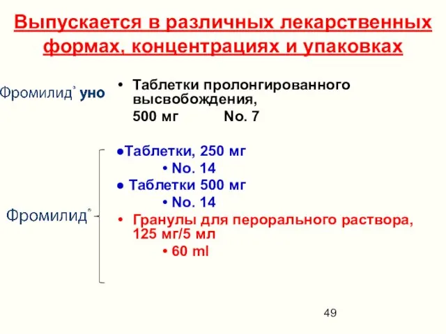 Выпускается в различных лекарственных формах, концентрациях и упаковках Таблетки пролонгированного высвобождения,