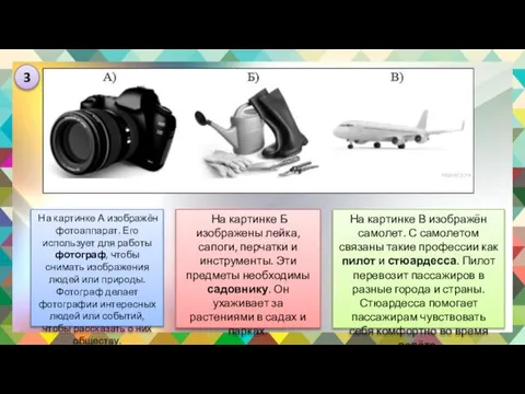 На картинке В изображён самолет. С самолетом связаны такие профессии как