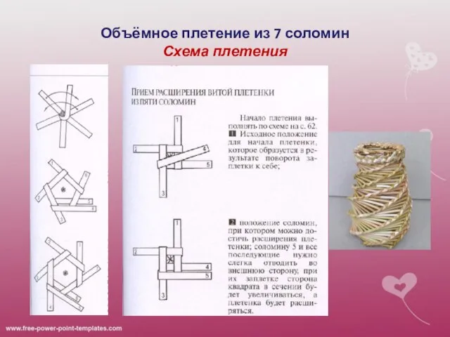 Объёмное плетение из 7 соломин Схема плетения