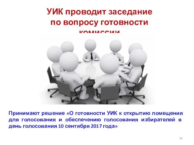 УИК проводит заседание по вопросу готовности комиссии Принимают решение «О готовности