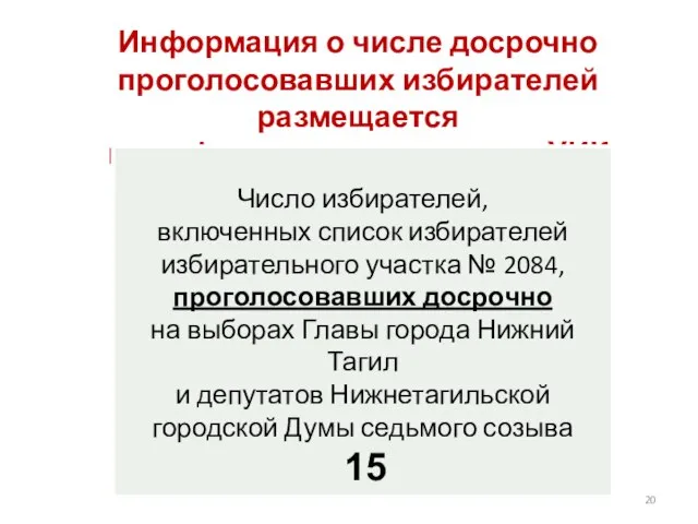 Информация о числе досрочно проголосовавших избирателей размещается на информационном стенде УИК