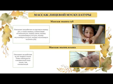 МАССАЖ ЛИЦЕВОЙ МУСКУЛАТУРЫ Массаж мышц губ Оказывает воздействие на круговую мышцу