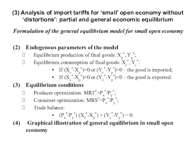 Formulation of the general equilibrium model for small open economy (2)