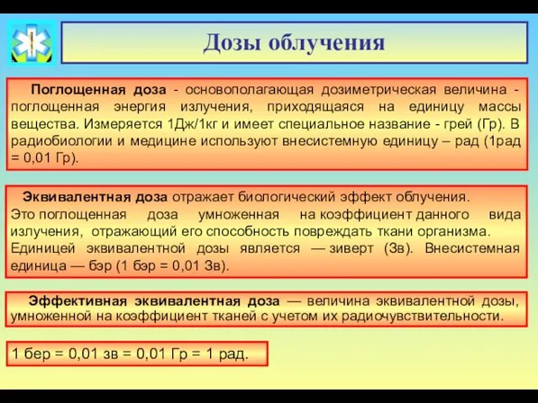 Дозы облучения Поглощенная доза - основополагающая дозиметрическая величина - поглощенная энергия