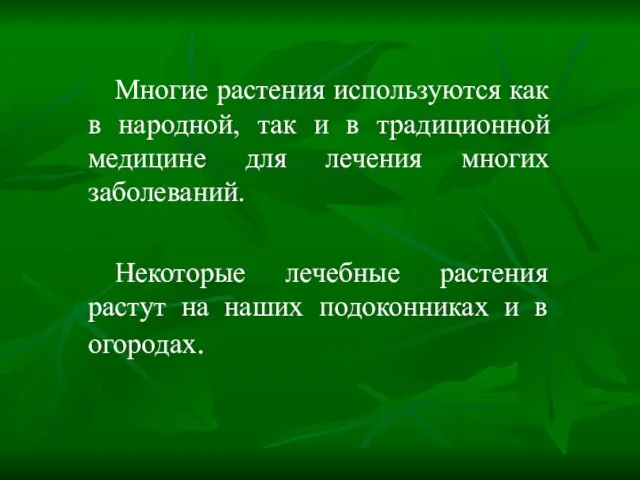 Многие растения используются как в народной, так и в традиционной медицине