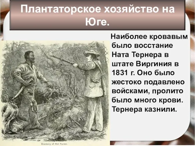 Наиболее кровавым было восстание Ната Тернера в штате Виргиния в 1831