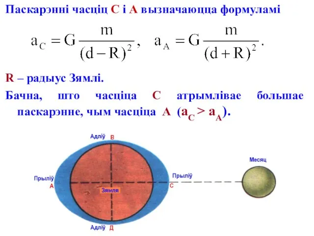 Паскарэнні часціц С і А вызначаюцца формуламі R – радыус Зямлі.