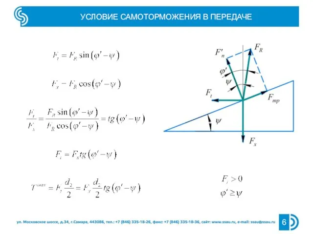 УСЛОВИЕ САМОТОРМОЖЕНИЯ В ПЕРЕДАЧЕ