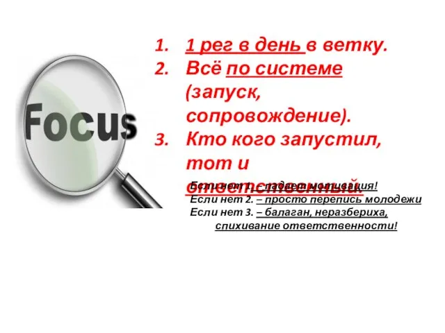 1 рег в день в ветку. Всё по системе (запуск, сопровождение).