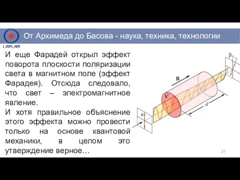 И еще Фарадей открыл эффект поворота плоскости поляризации света в магнитном