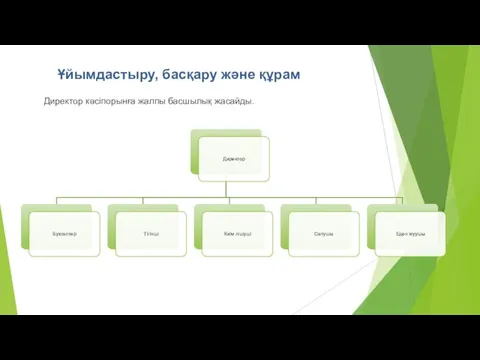 Ұйымдастыру, басқару және құрам Директор кәсіпорынға жалпы басшылық жасайды.