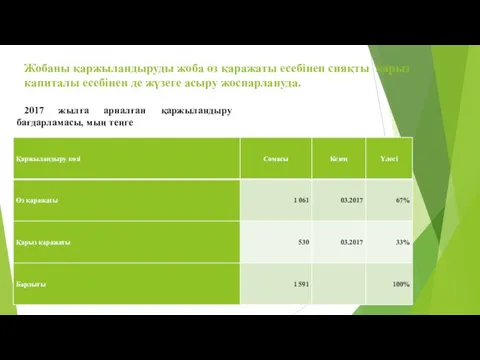 Жобаны қаржыландыруды жоба өз қаражаты есебінен сияқты қарыз капиталы есебінен де