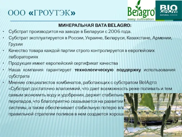 ООО «ГРОУТЭК» МИНЕРАЛЬНАЯ ВАТА BELAGRO: Субстрат производится на заводе в Беларуси