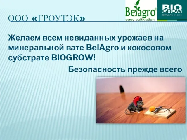 ООО «ГРОУТЭК» Желаем всем невиданных урожаев на минеральной вате BelAgro и