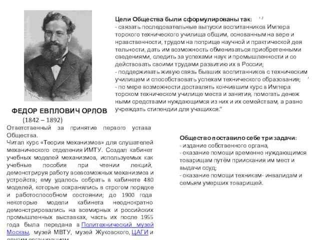 ФЕДОР ЕВПЛОВИЧ ОРЛОВ (1842 – 1892) Ответственный за принятие первого устава