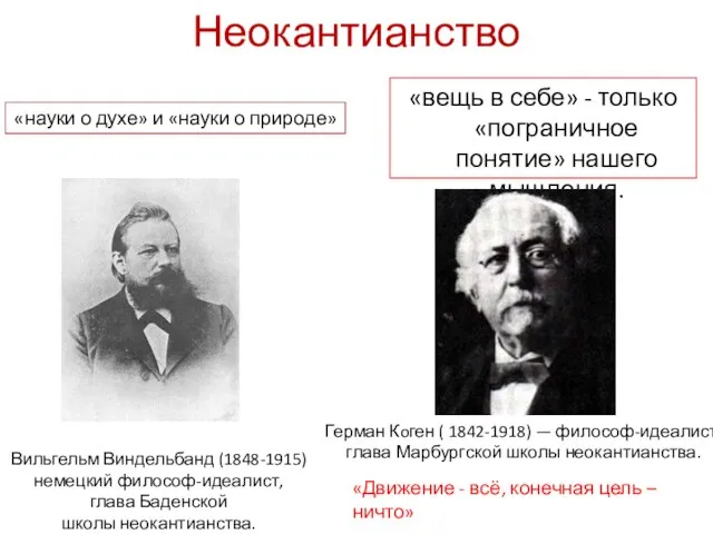 Неокантианство «вещь в себе» - только «пограничное понятие» нашего мышления. Герман