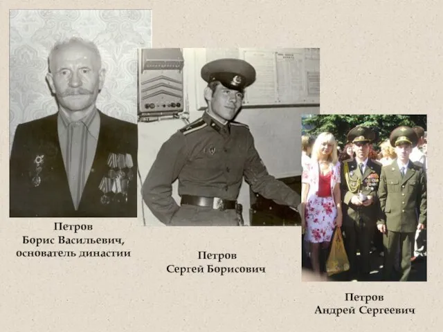Петров Борис Васильевич, основатель династии Петров Сергей Борисович Петров Андрей Сергеевич