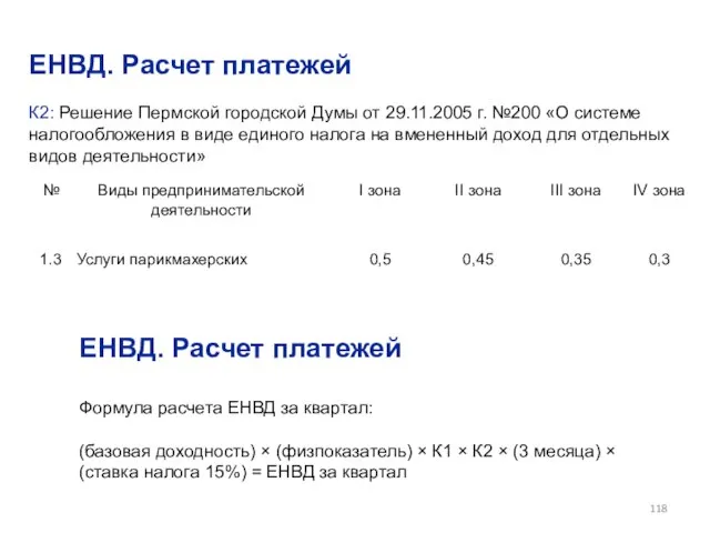 ЕНВД. Расчет платежей К2: Решение Пермской городской Думы от 29.11.2005 г.