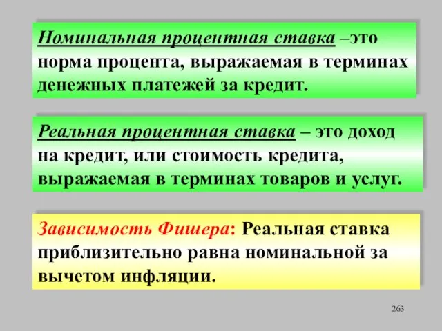 Номинальная процентная ставка –это норма процента, выражаемая в терминах денежных платежей