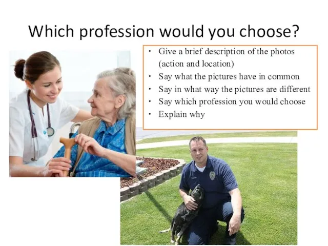 Which profession would you choose? Give a brief description of the