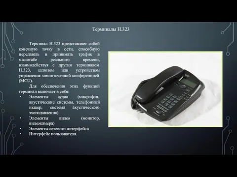 Терминалы H.323 Терминал Н.323 представляет собой конечную точку в сети, способную